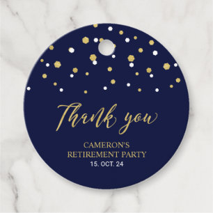 Étiquettes Cadeau Navy & Or Faveur de retraite moderne Merci
