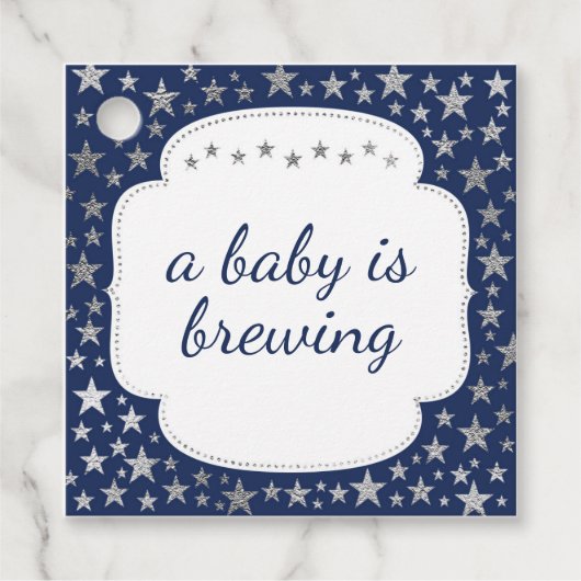 Étiquettes Cadeau Navy Silver Twinkle - un bébé est en train de bras (Devant)