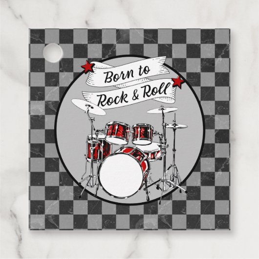 Étiquettes Cadeau Né à Rock & Roll Party Drum Kit Drummer Music (Devant)