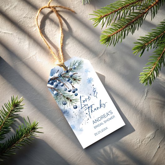 Étiquettes-cadeau Neige dans les faveurs de douche nuptiale d'hiver 