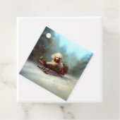 Étiquettes Cadeau Neige de Noël caniche hiver (En situation)