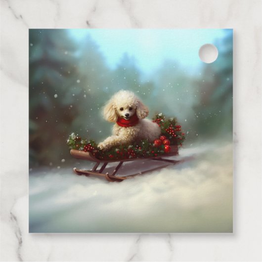 Étiquettes Cadeau Neige de Noël caniche hiver (Dos)
