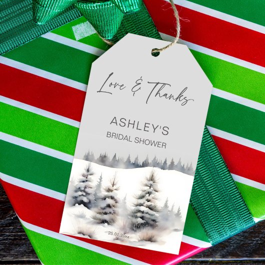 Étiquettes-cadeau Neige en amour Pins d'hiver prime douche