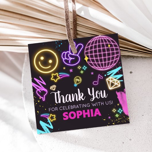 Étiquettes Cadeau Neon Adolescent Treizième anniversaire Carré de fê