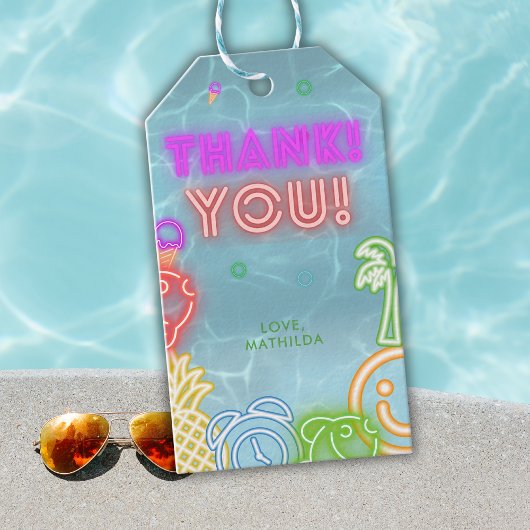 Étiquettes-cadeau Neon Glow Pool Party Any Age Birthday Thank You