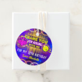 Étiquettes Cadeau Neon Glow Purple Bowling Anniversaire Merci de fêt (En situation)