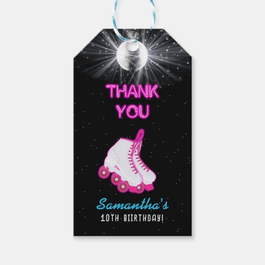 Étiquettes-cadeau Neon Glow Roller Skating Roll Anniversaire Fête (Devant)