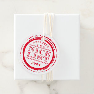 Étiquettes Cadeau NICE LISTE drôle Père Noël approuvé timbre rouge