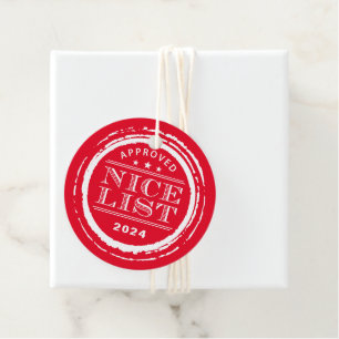 Étiquettes Cadeau NICE LISTE drôle Père Noël approuvé timbre rouge