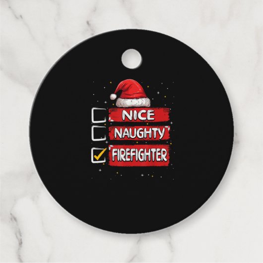 Étiquettes Cadeau Nice Naughty Firefighter Christmas List (Devant)