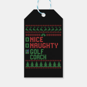 Étiquettes-cadeau Nice Naughty Golf Coach Funny Christmas Matching