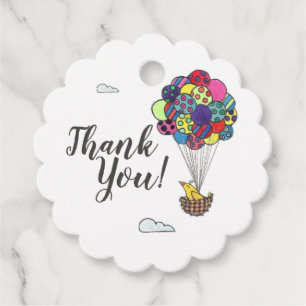 Étiquettes Cadeau Nid d'oiseaux et ballons à air chaud Merci