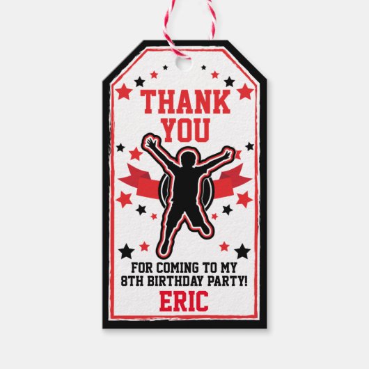 Étiquettes-cadeau Ninja Warriors Boys Black & Red Anniversaire (Devant)