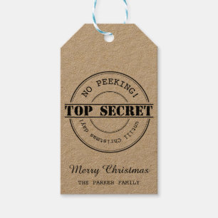 Étiquettes-cadeau No Peeking top secret marque cadeau de Noël