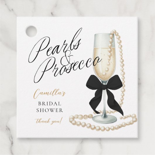 Étiquettes Cadeau Noces Perles & Prosecco Ruban Noir (Devant)