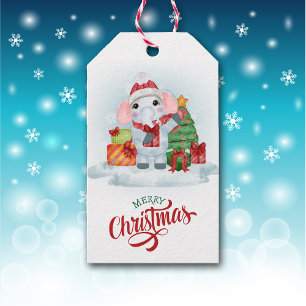 Étiquettes-cadeau Noël à l'éléphant de Santa Hat