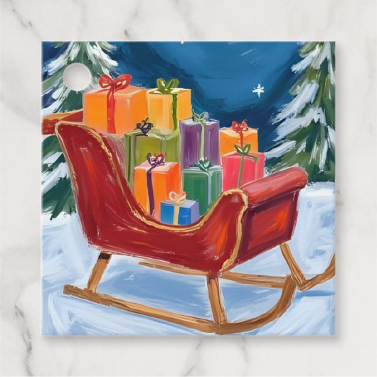 Étiquettes Cadeau Noël à Sleigh de père Noël (Devant)