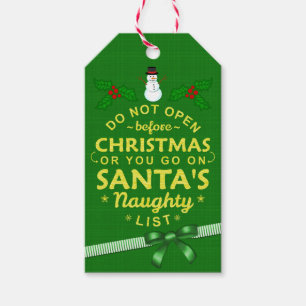 Étiquettes-cadeau Noël amusant n'ouvre pas Père Noël Naughty List