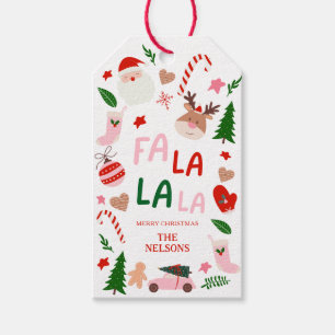 Étiquettes-cadeau Noël Amusant Rose et Rouge