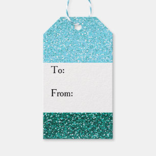 Étiquettes-cadeau Noël Aqua Blue Green Parties scintillant