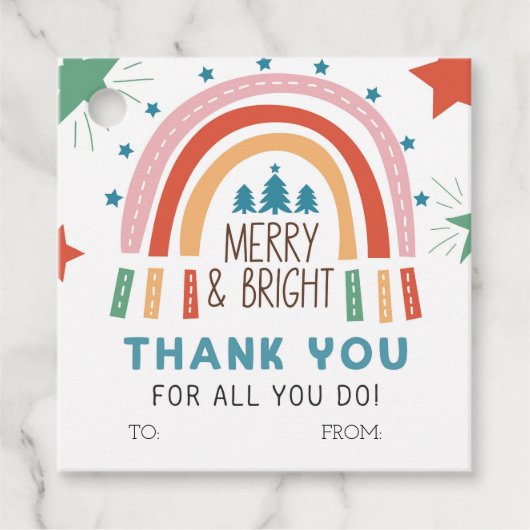 Étiquettes Cadeau Noël Arc-en-ciel Joyeux et lumineux (Devant)