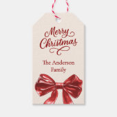 Étiquettes-cadeau Noël arc rouge crème (Devant)