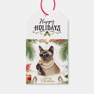 Étiquettes-cadeau Noël avec un chat siamois de Californie