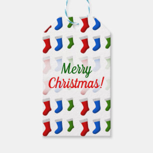 Étiquettes-cadeau Noël ; Bas rouges, bleus et verts de Noël