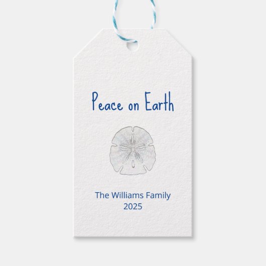 Étiquettes-cadeau Noël Beach Dollar de sable Paix sur Terre (Devant)