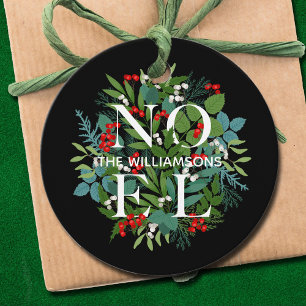 Étiquettes Cadeau NOEL Berries Greenery Black Holiday Favor Tags