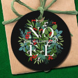 Étiquettes Cadeau NOEL Berries Greenery Black Holiday Favor Tags<br><div class="desc">Your name and the word NOEL among winter leaves and berries on a black background (or any color),  these party favor or gift tags are elegant for any holiday Christmas occasion. MATCHING items in our store.</div>