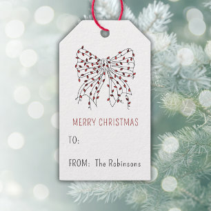 Étiquettes-cadeau Noël Bow Red Light Minimal cadeau personnalisé