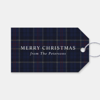 Étiquettes-cadeau Noël carreaux bleu marine classique vintage
