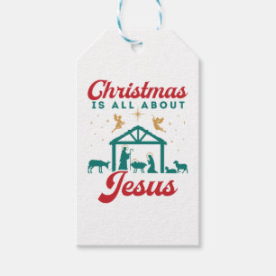 Étiquettes-cadeau Noël, c'est la scène de la Nativité Jésus