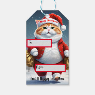 Étiquettes-cadeau Noël Chat Père Noël, Noël