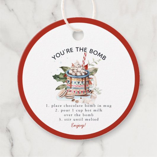 Étiquettes Cadeau Noël classique de la bombe à chocolat chaud (Devant)