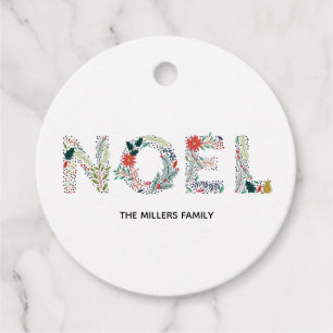 Étiquettes Cadeau Noel classique Typographie florale Noël