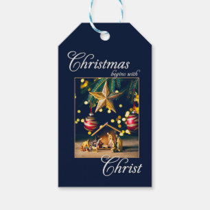 Étiquettes-cadeau Noël commence avec la Nativité Christ