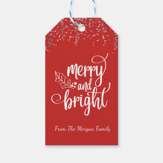 Étiquettes-cadeau Noël, Confetti, Rouge, Joyeux Et Lumineux (Devant)