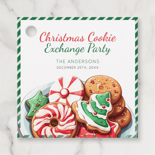 Étiquettes Cadeau Noël Cookie Exchange Party Festive Vert (Devant)