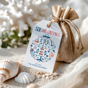 Étiquettes-cadeau Noël côtier des ornements marins nautiques