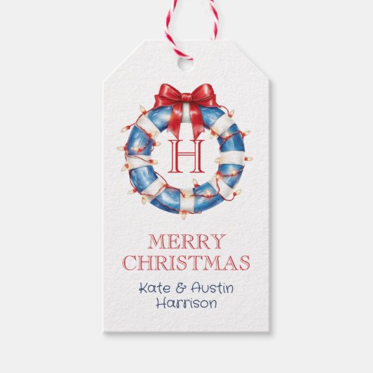 Étiquettes-cadeau Noël côtier Monogramme Arc Nautique (Devant)