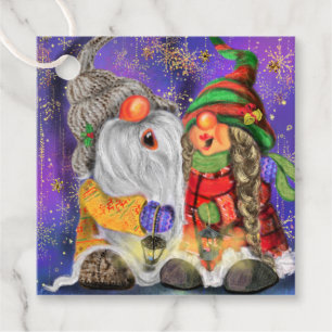 Étiquettes Cadeau Noël Couple Gnomes