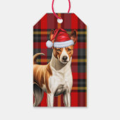 Étiquettes-cadeau Noël de Basenji chien de Noël de Noël de Plaid Rou (Devant)