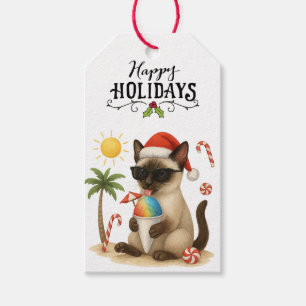 Étiquettes-cadeau Noël de chats siamois en juillet Plage thème