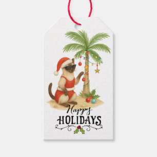 Étiquettes-cadeau Noël de chats siamois en juillet Plage thème