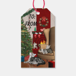 Étiquettes-cadeau Noël de famille de chat