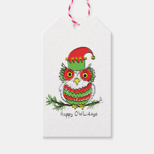 Étiquettes-cadeau Noël de hibou mignon drôle de vacances