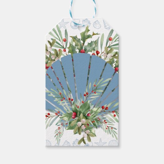 Étiquettes-cadeau Noël de la côte du Coquillage bleu (Devant)