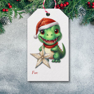 Étiquettes-cadeau Noël de l'Alligator vert du mignon Père Noël